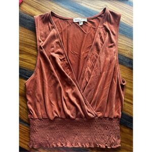 Moa Moa V-neck Smocked Tank Top Rust Color Size Medium